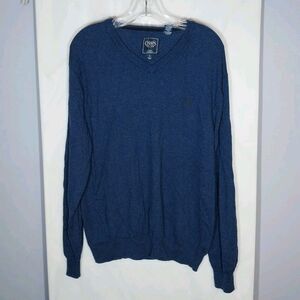Chaps Men’s Cotton Cashmere V-Neck Sweater Blue Size L Classic Preppy